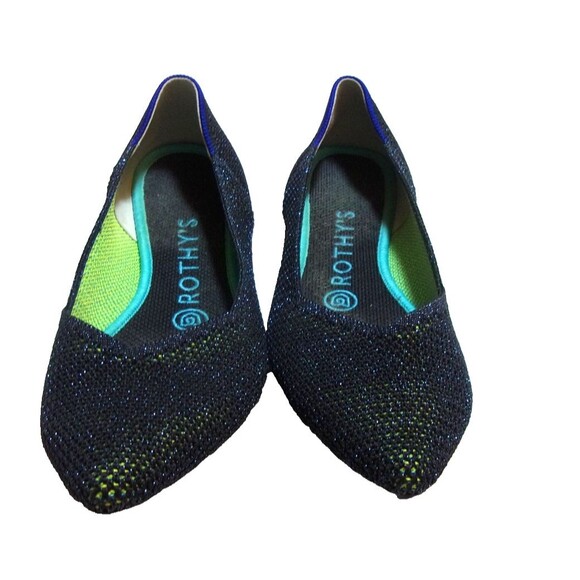Rothy's Metallic Shoes The Point Flats Size 7 Black Blue Green Sparkle Women's - Picture 1 of 9